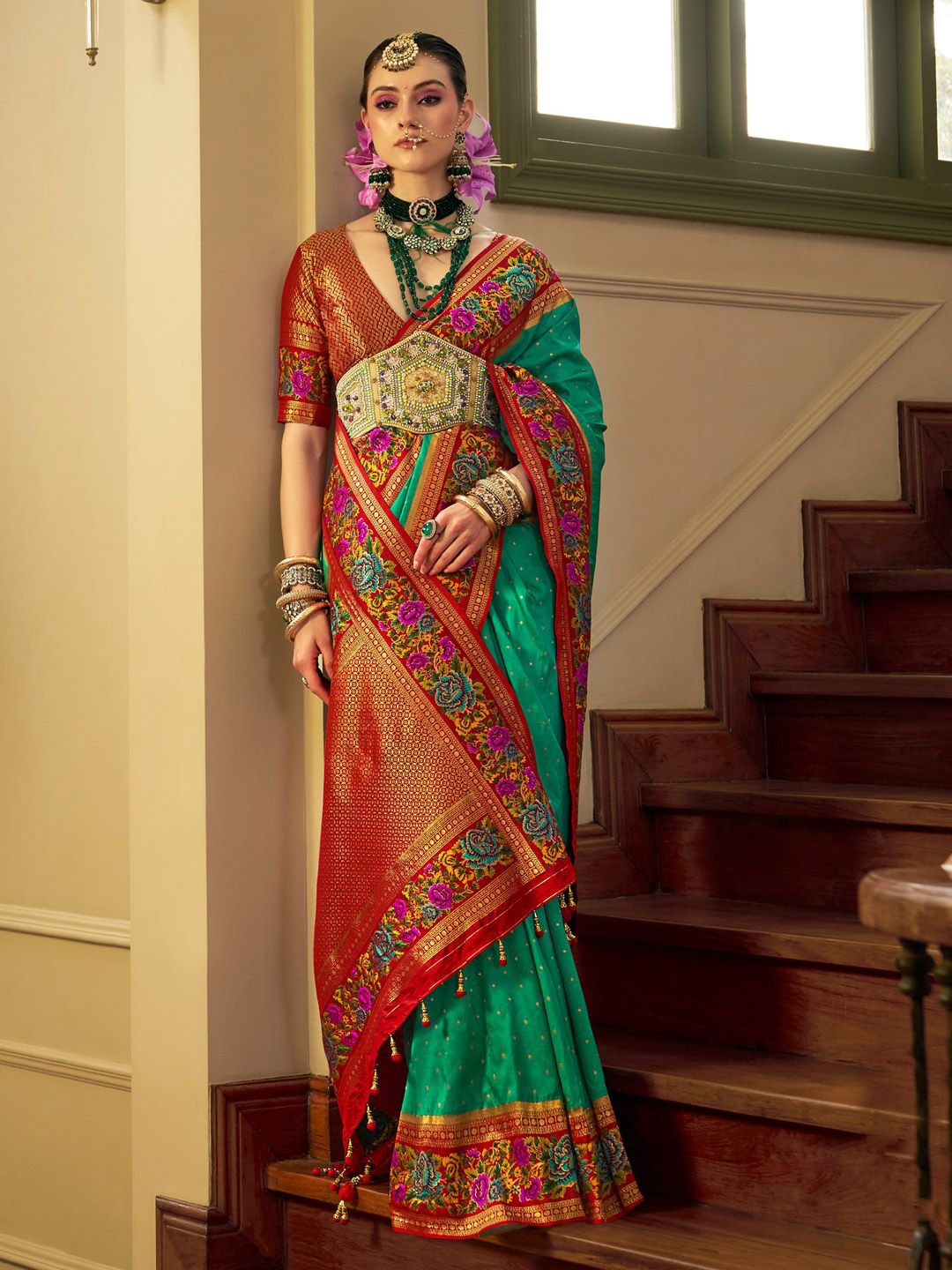

Anouk Woven Design Zari Banarasi Saree, Green