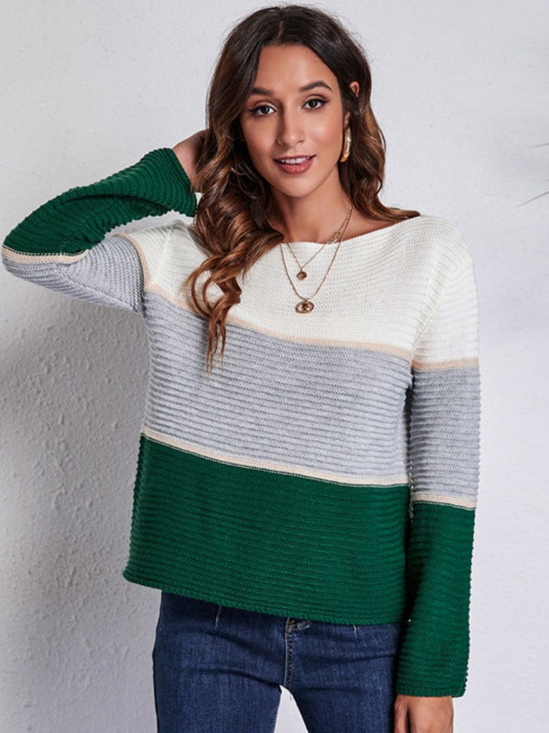 

Oh Rare Women Striped Pullover, Green