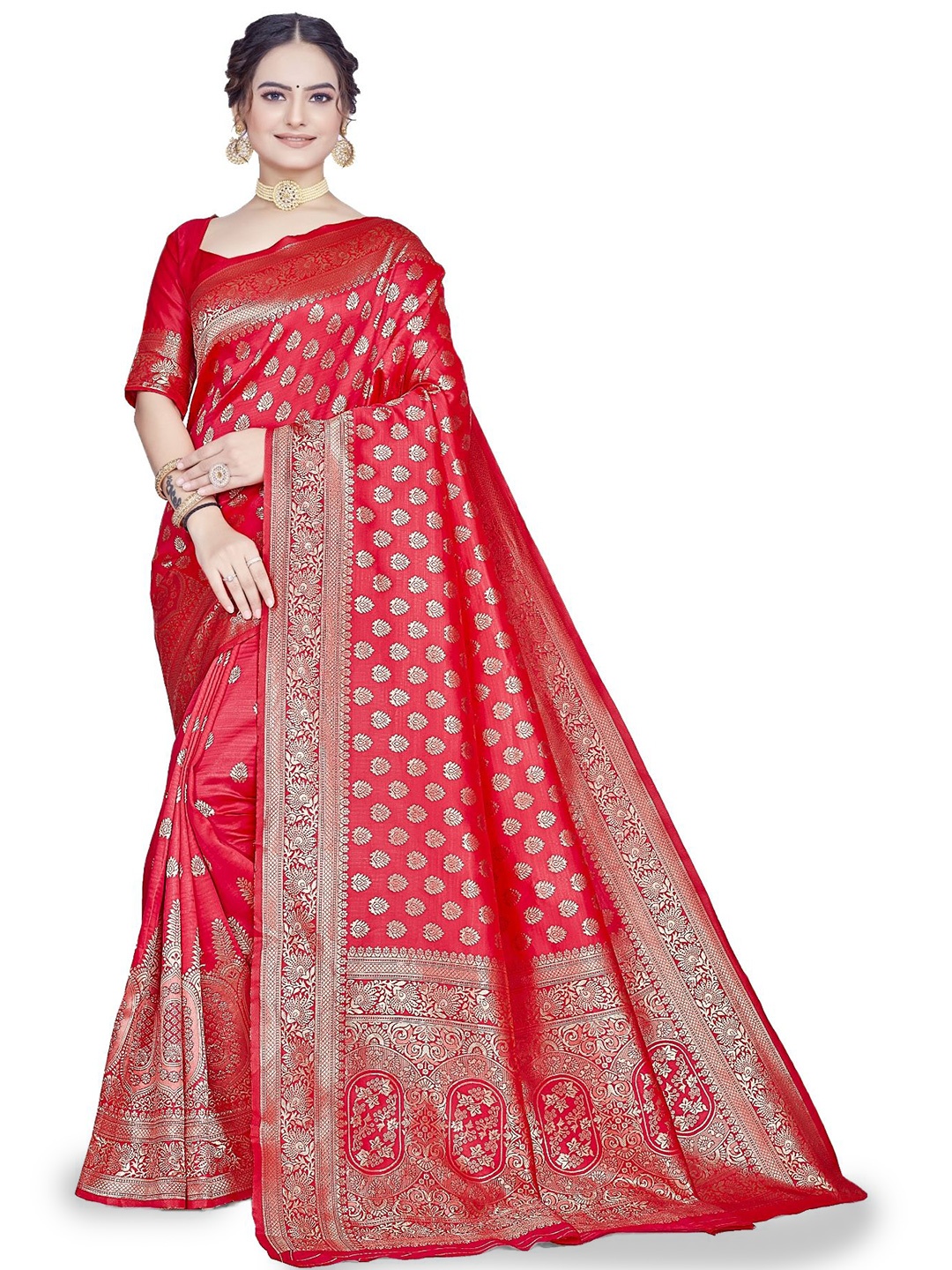 

Melok Woven Design Zari Art Silk Banarasi Saree, Peach
