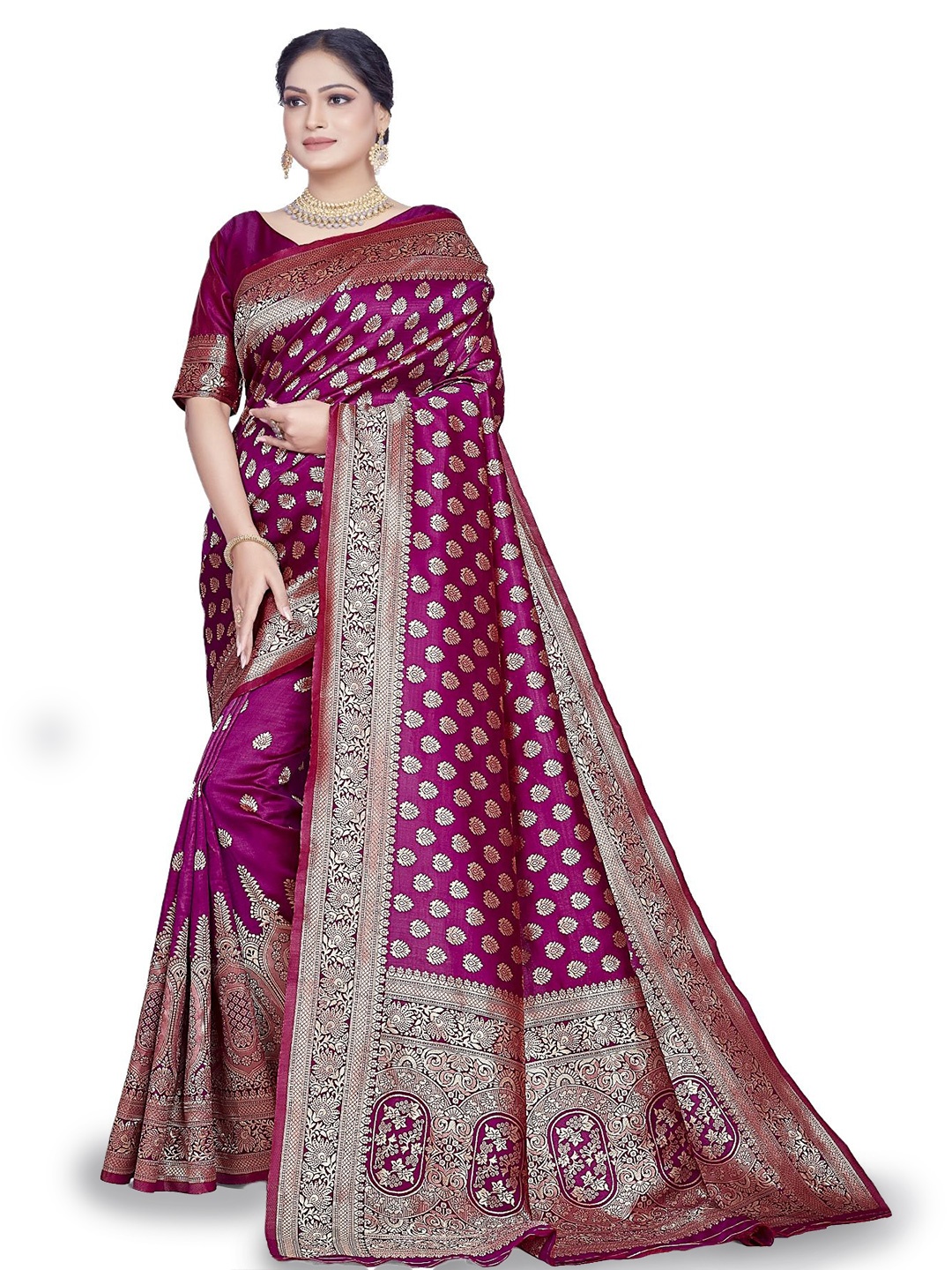 

Melok Woven Design Zari Art Silk Banarasi Saree, Purple