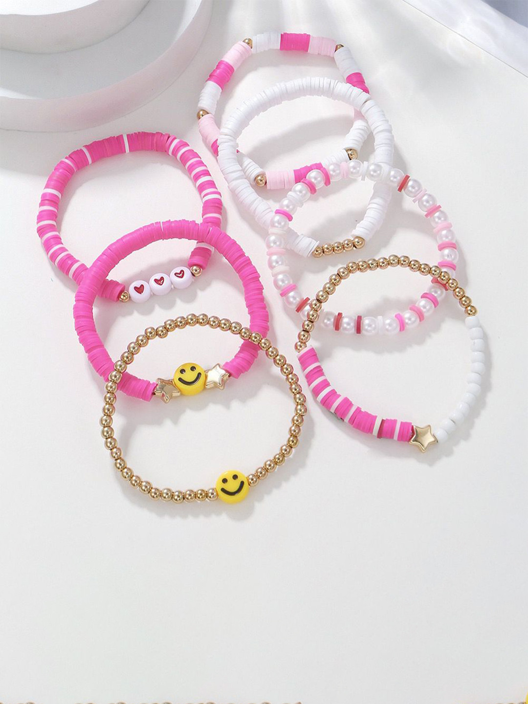 

Shining Diva Fashion Set Of 7 Wraparound Bracelet, Pink