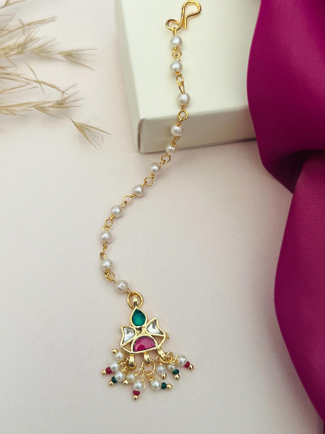 

ABDESIGNS Gold-Plated Artificial Stones and Beads Studded Maang Tikka Head Jewellery