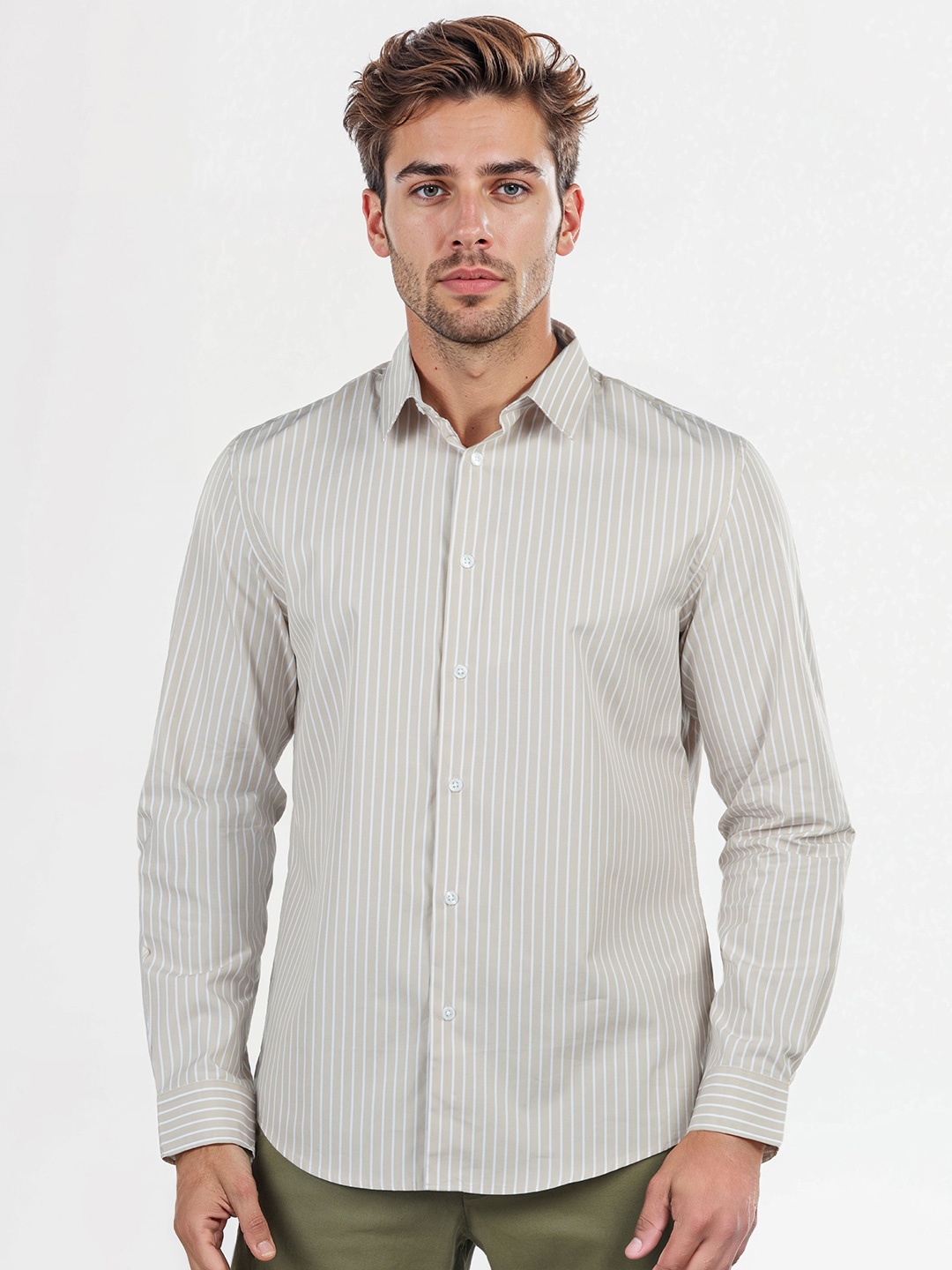 

Celio Men Classic Fit Spread Collar Vertical Striped Cotton Casual Shirt, Grey