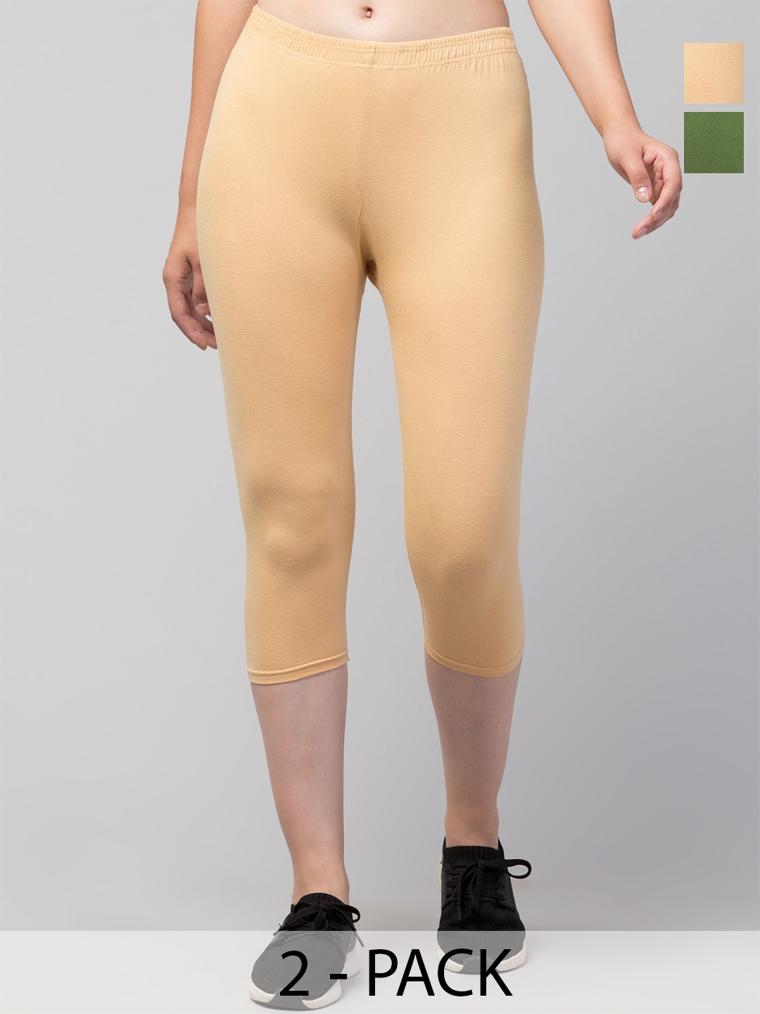 

ULLAS Women Pack of 2 Skinny Fit Capris, Lime green