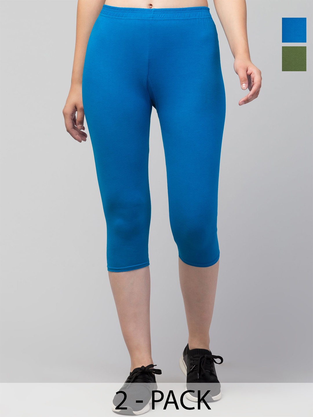 

ULLAS Women Pack of 2 Mid-Rise Skinny Fit Capris, Blue