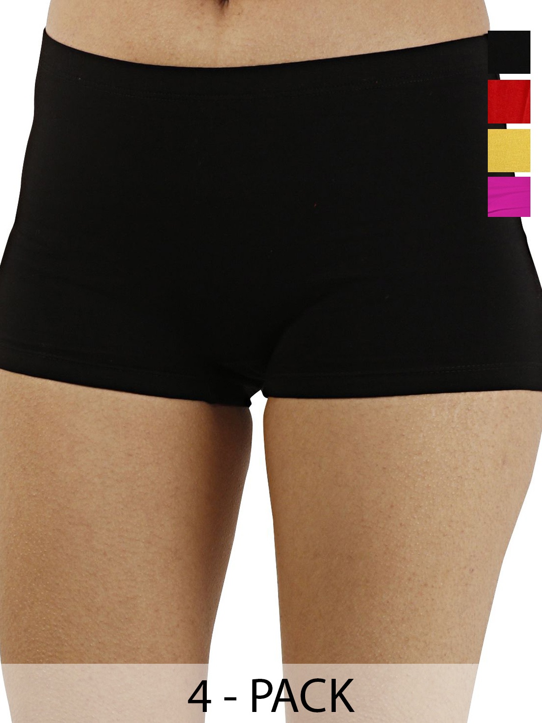 

Diving Deep Women Pack of 4 Cotton Low Rise Boy Shorts Briefs, Assorted