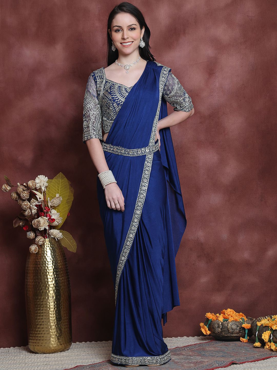 

Grancy Embroidered Ready to Wear Saree, Teal