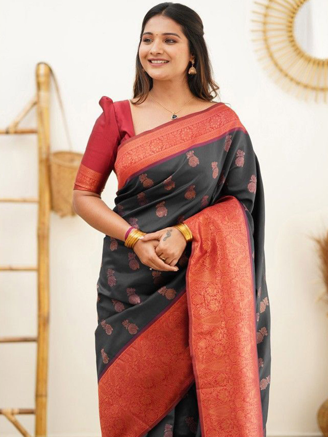 

Anouk Ethnic Motifs Woven Design Zari Banarasi Saree, Black