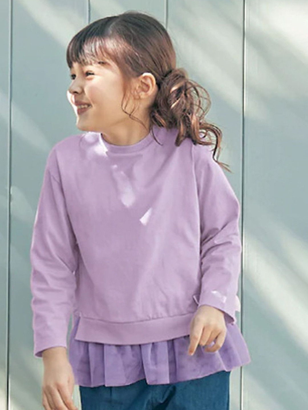 

LULU & SKY Girls Extended Sleeves Cotton Top, Purple