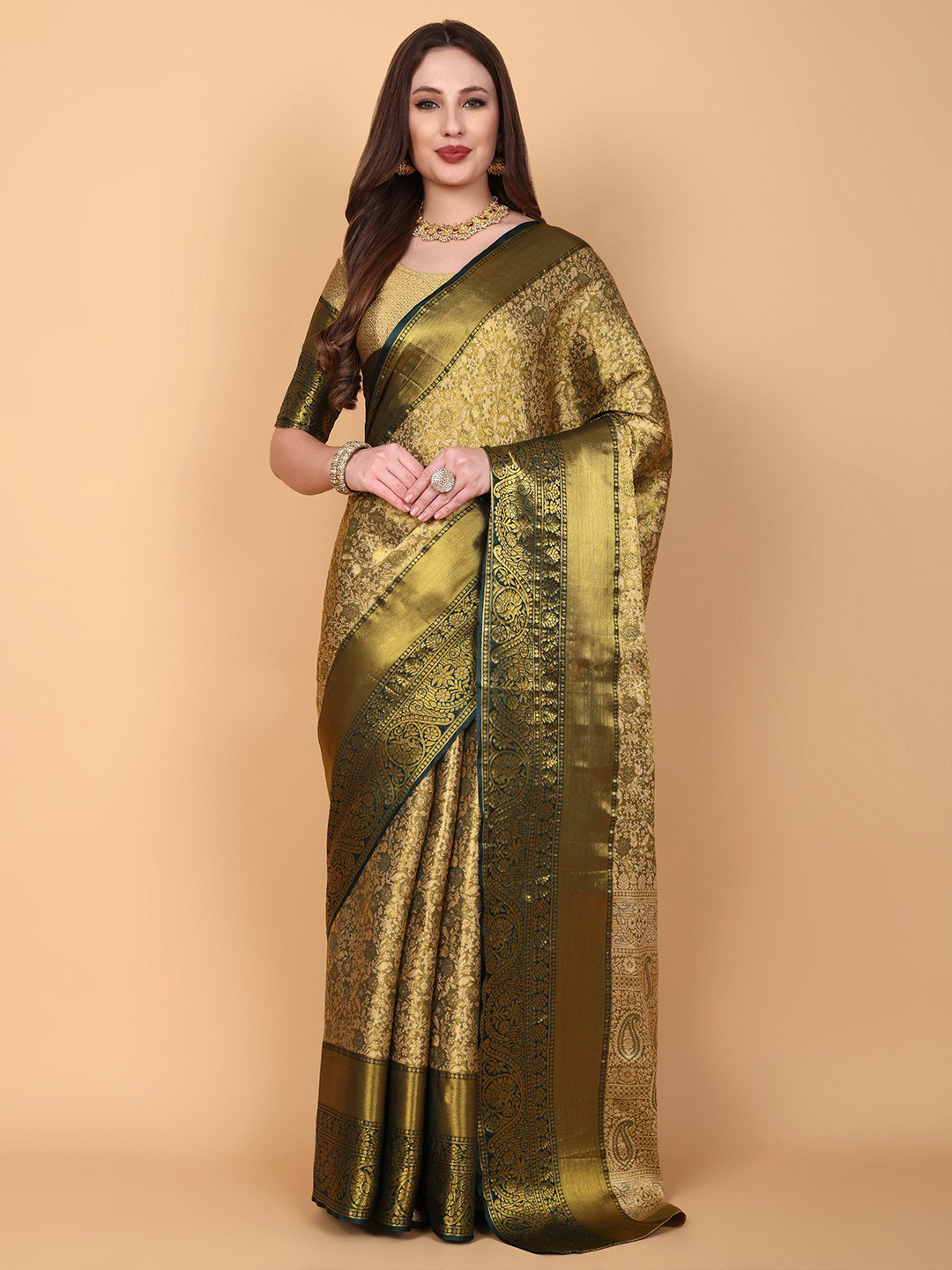 

Vastrang Ethnic Motifs Woven Design Zari Saree, Green
