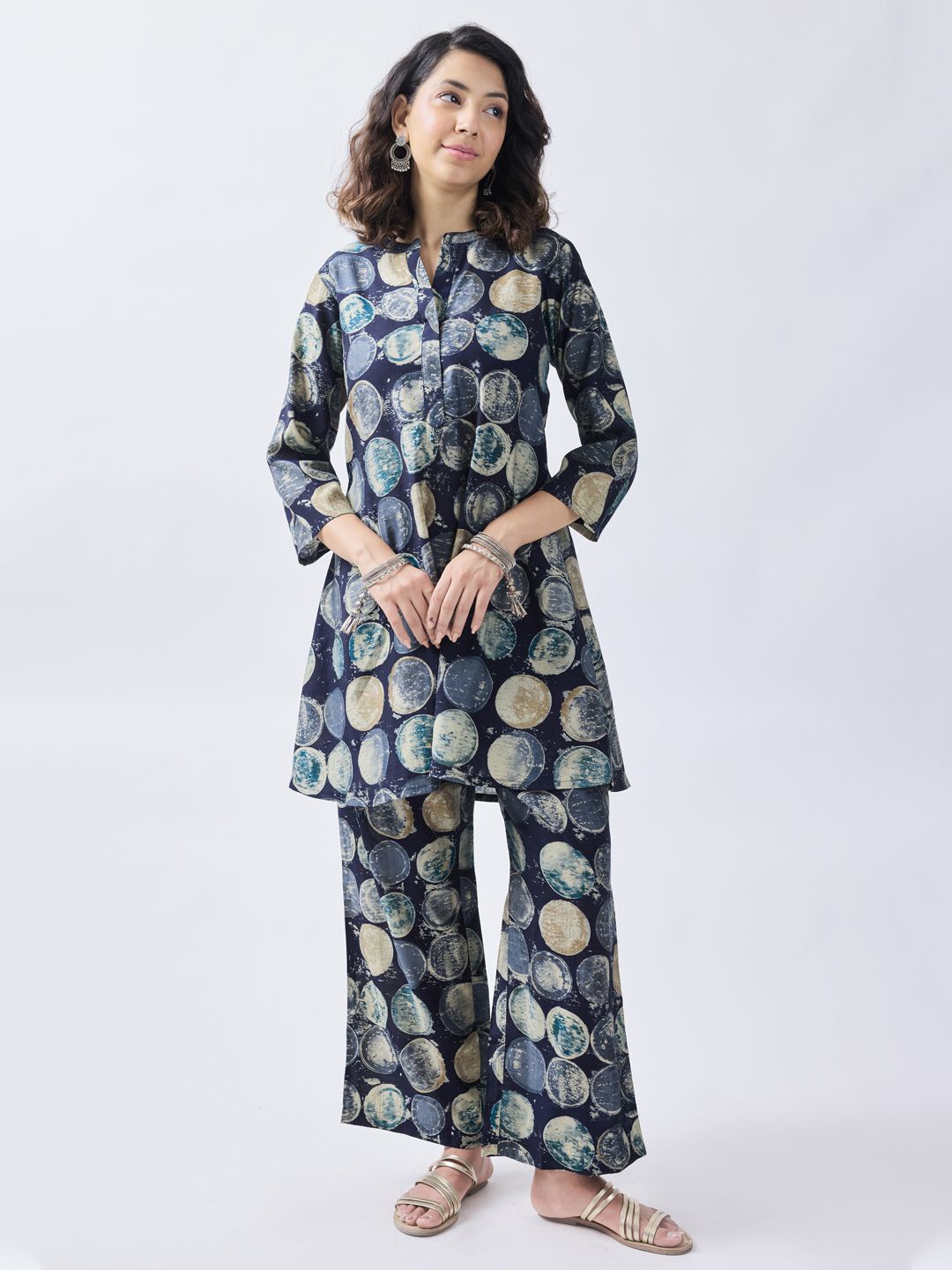 

TOOCHKI Mandarin Collar Pure Cotton Tunic & Trouser, Navy blue