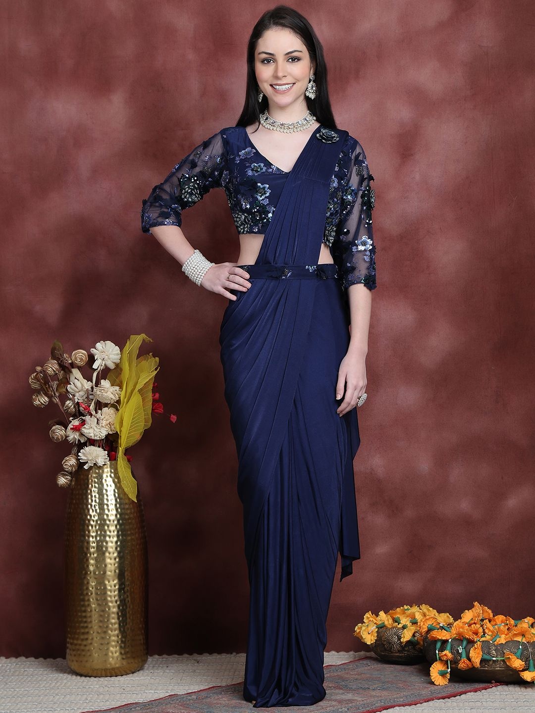 

Grancy Ready to Wear Leheriya Saree, Blue