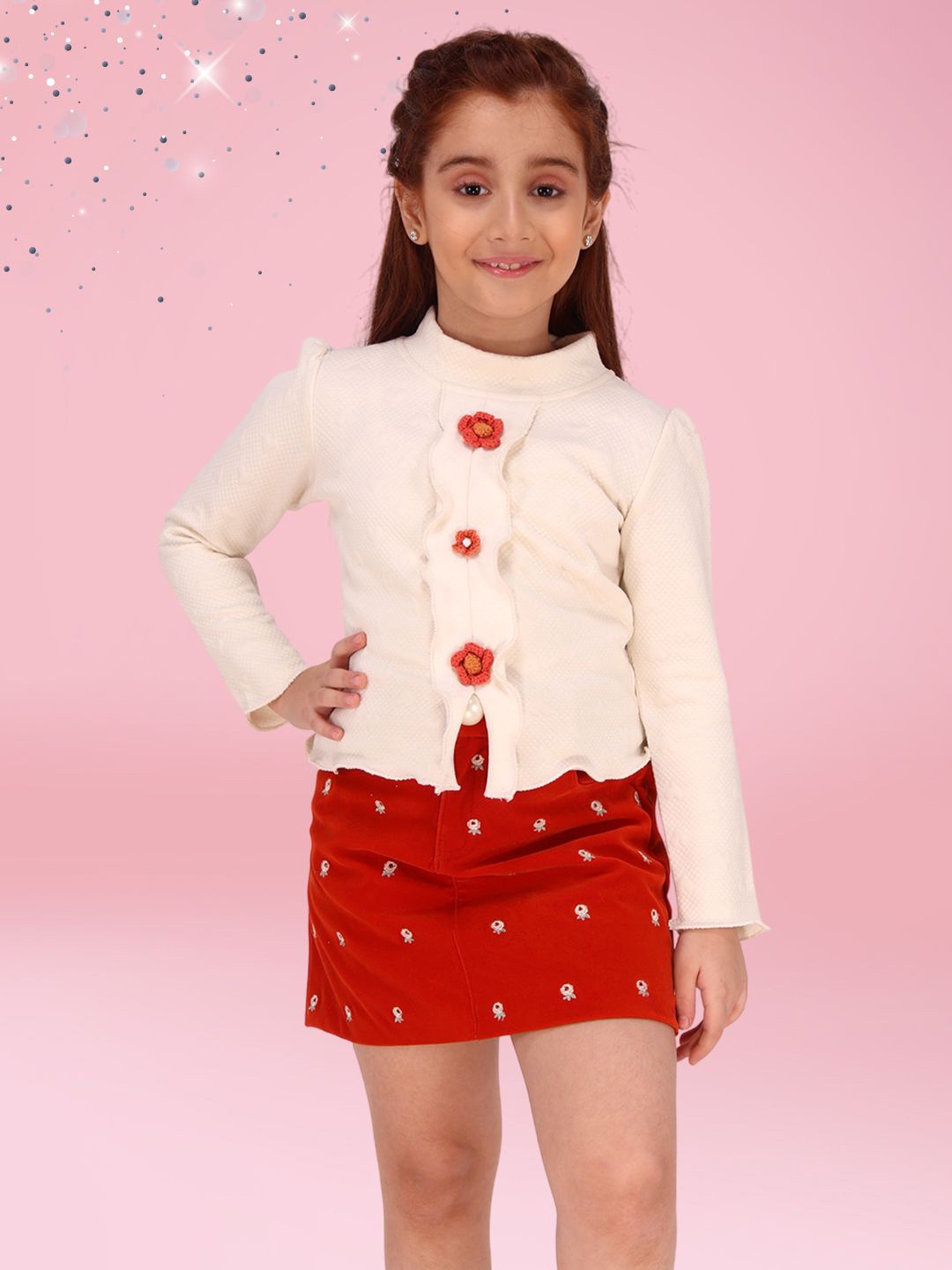 

CUTECUMBER Girls High Neck Top With Skirt, Cream