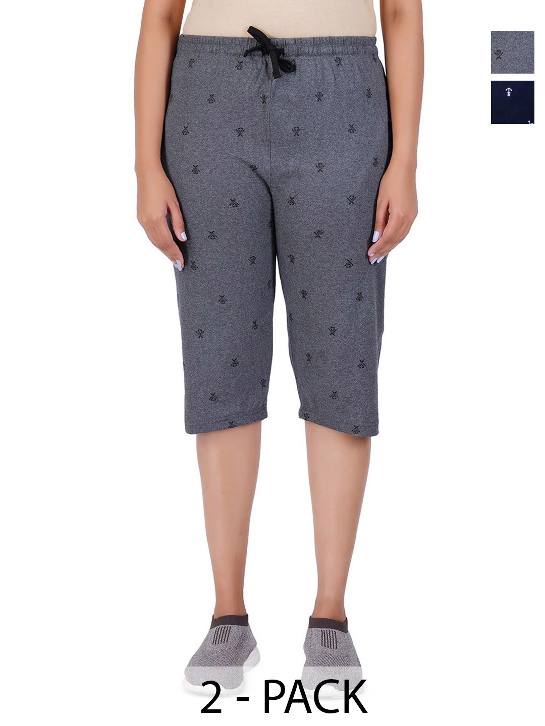 

GUIDE Women Pack of 2 Printed Cotton Capris, Navy blue