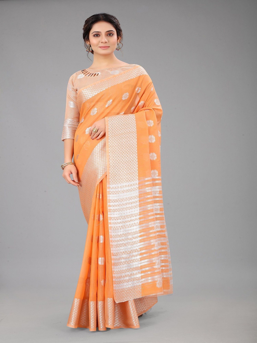 

A TO Z CART Woven Design Zari Saree, Orange