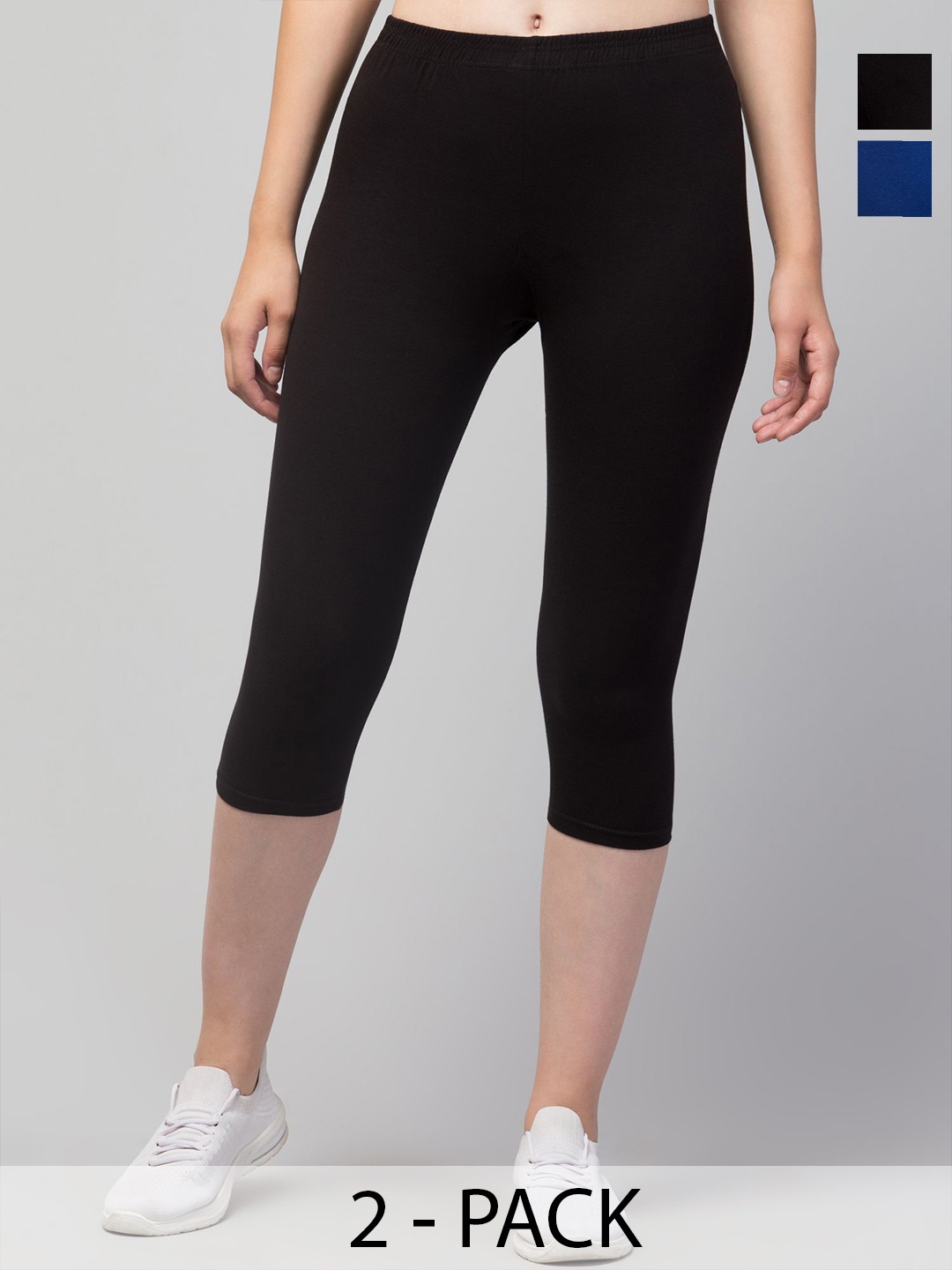 

ULLAS Women Pack of 2 Skinny Fit Capris, Black