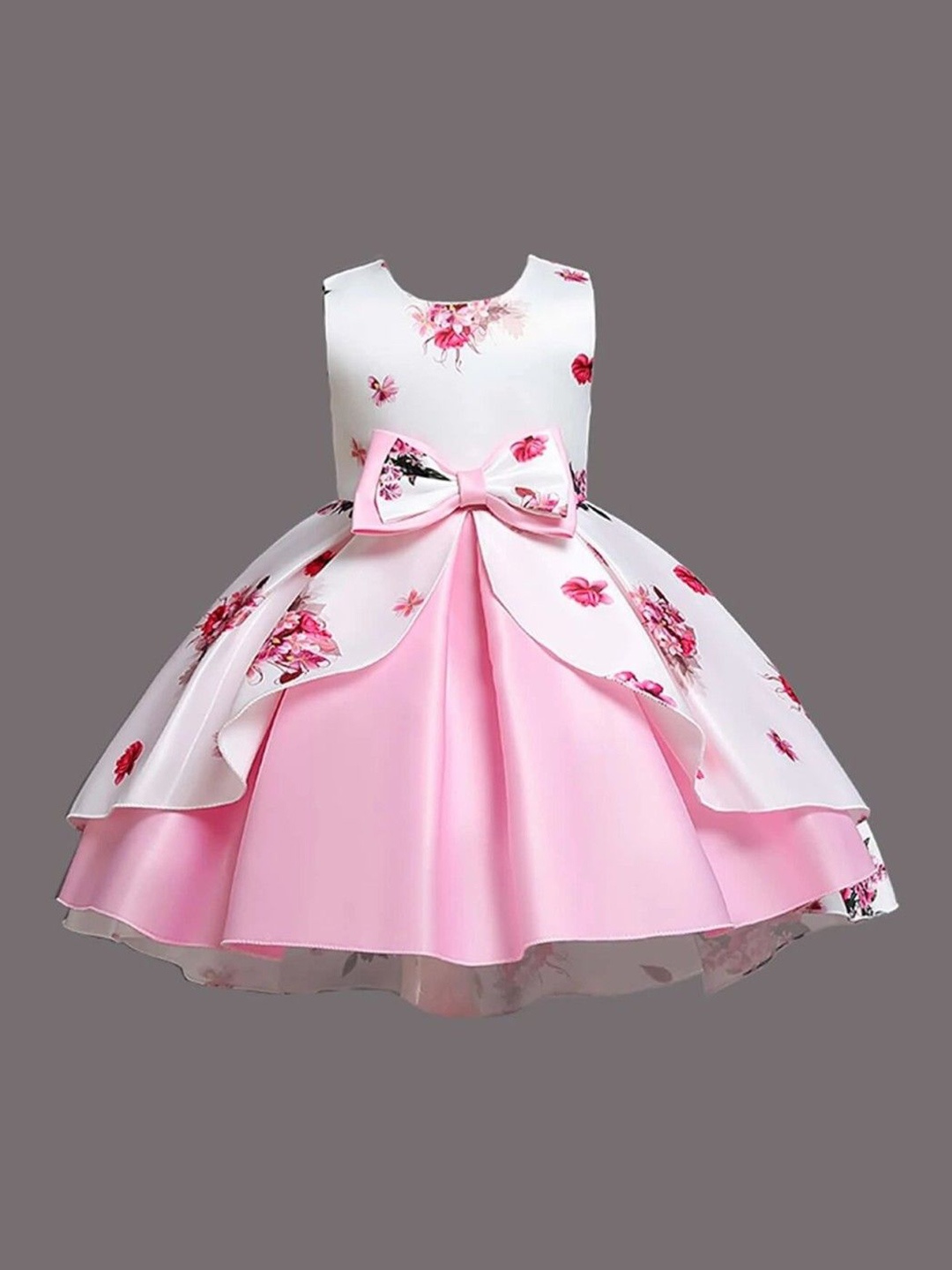 

SHRVAAY GROUP Girls Printed Fit and Flare Dress, Pink