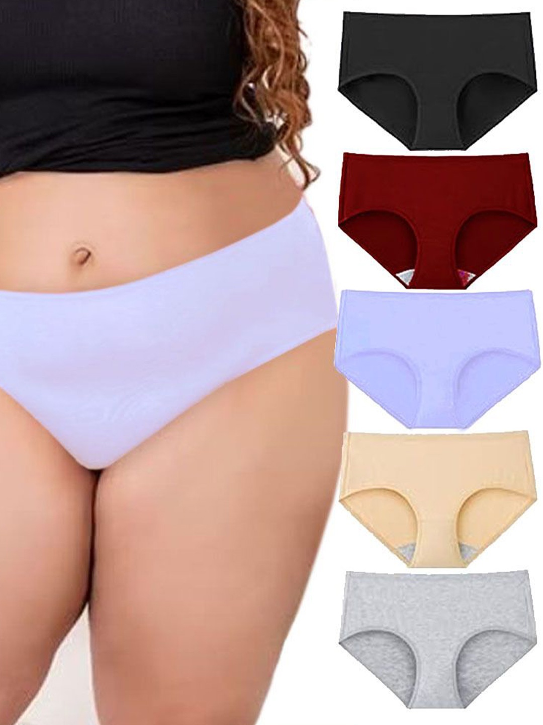 

Diving Deep Women Plus Size Pack of 5 Cotton Hipster Briefs, Assorted