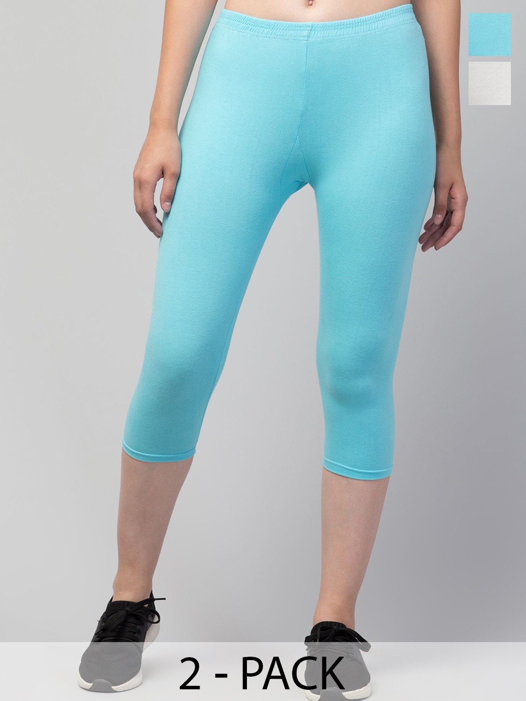 

ULLAS Women Pack of 2 Skinny Fit Capris, Turquoise blue