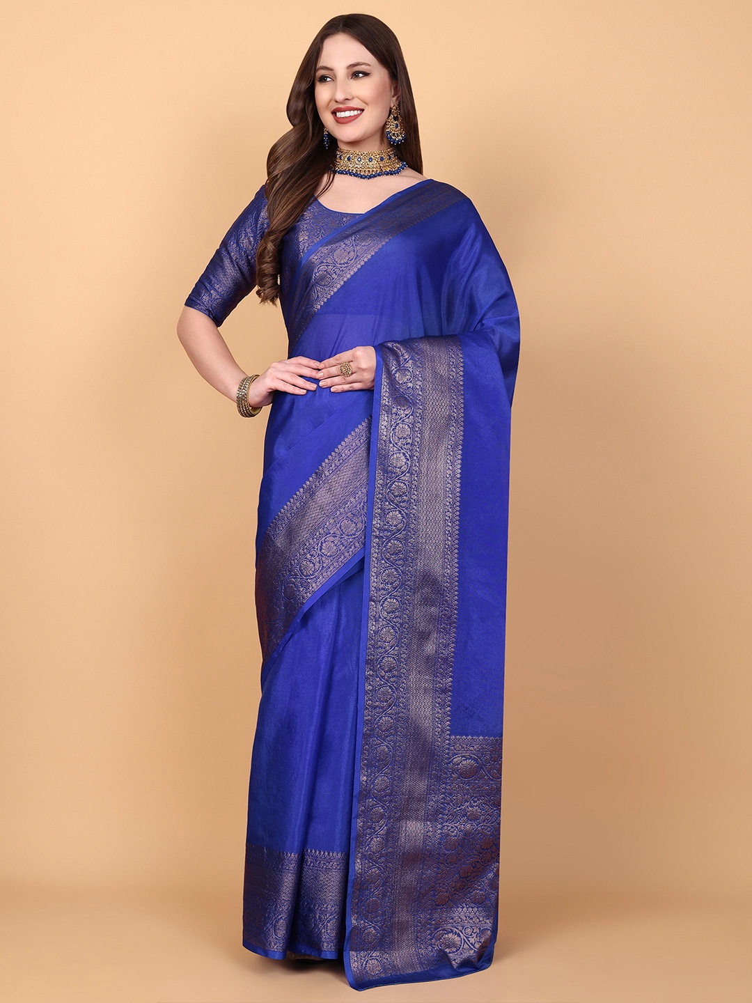 

Vastrang Zari Saree with Blouse Piece, Blue