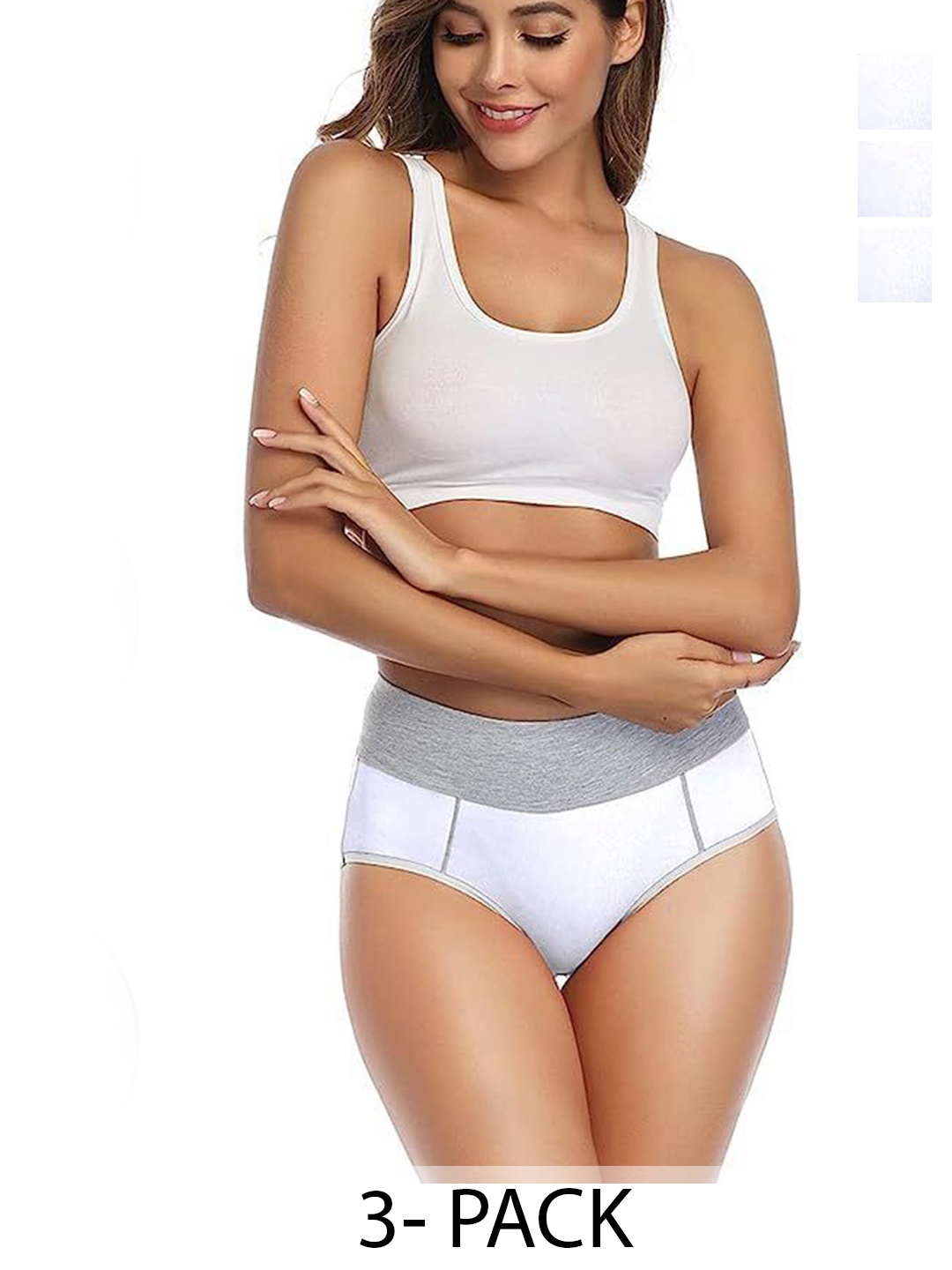 

Diving Deep Women Pack of 3 Cotton Colourblocked Hipster Briefs, White