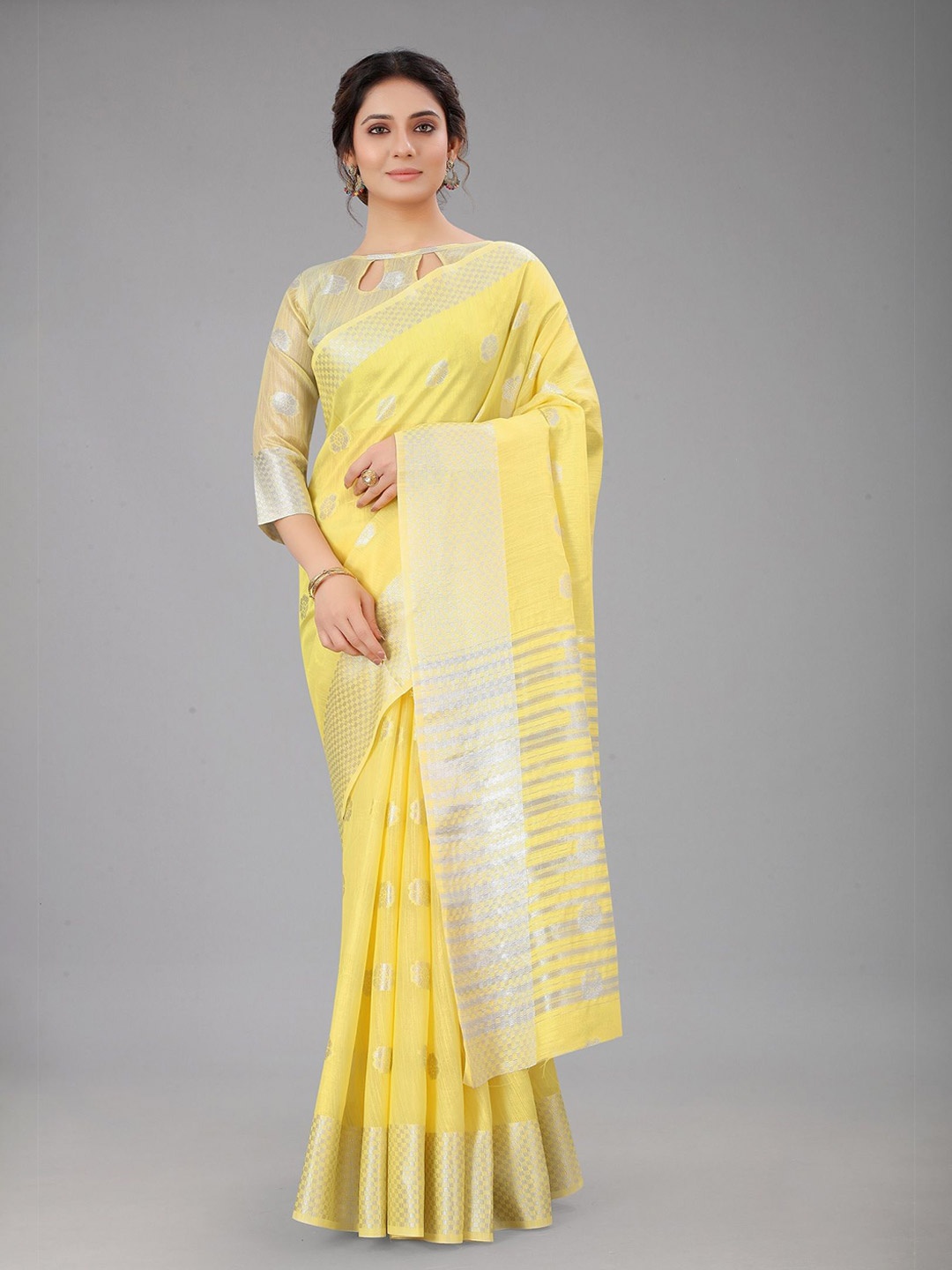 

A TO Z CART Woven Design Zari Saree, Yellow