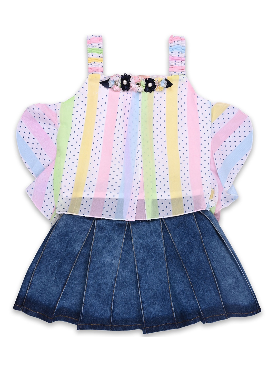 

Wish Karo Girls Printed Crop Top With Skirt, Pink
