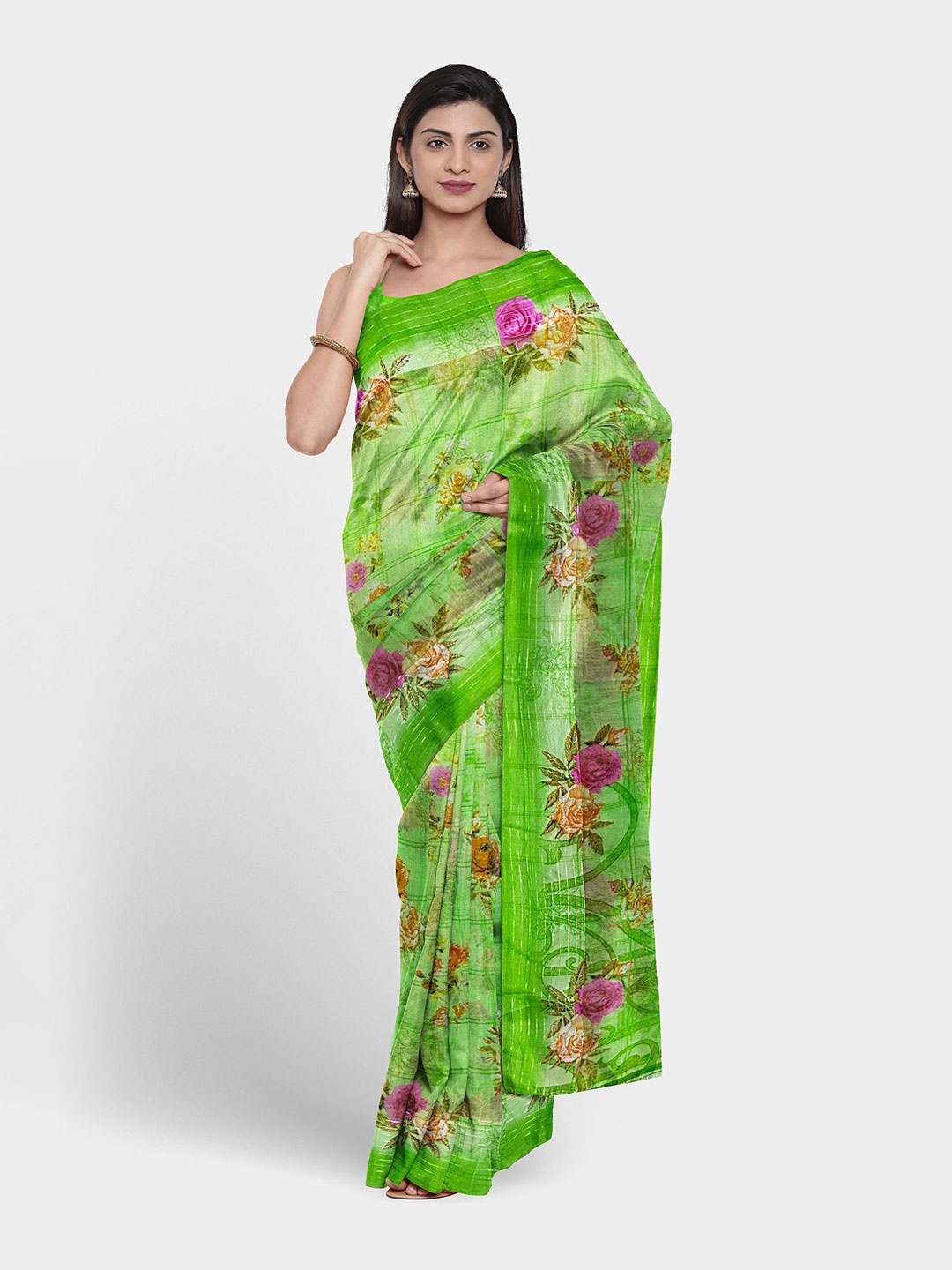 

Ruhabs Floral Saree, Green