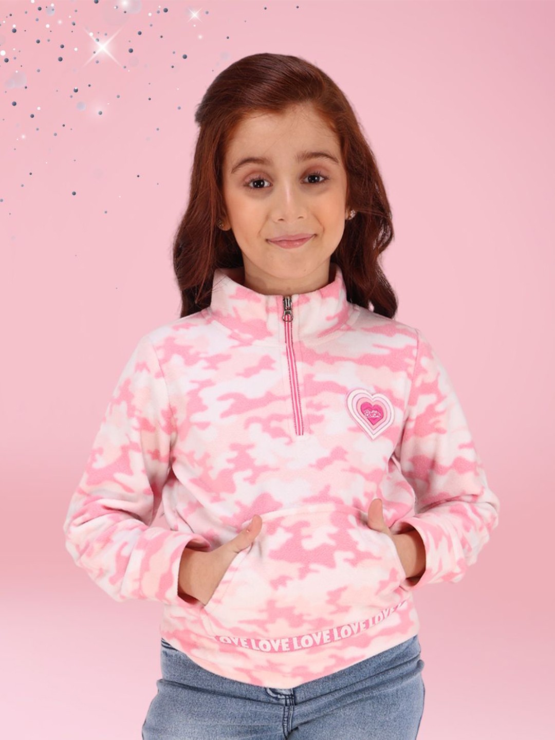 

CUTECUMBER Girls Mock Collar Sweatshirt, Pink