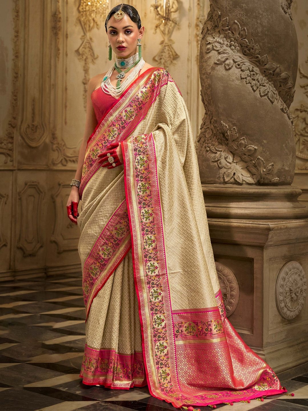 

Anouk Woven Design Kanjeevaram Saree, Cream