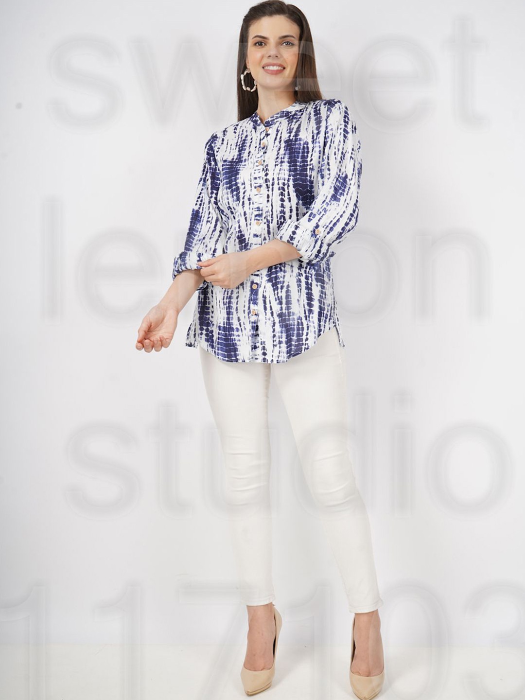 

UNLOKALE Women Tie and Dye Cotton Shirt Style Top, Black