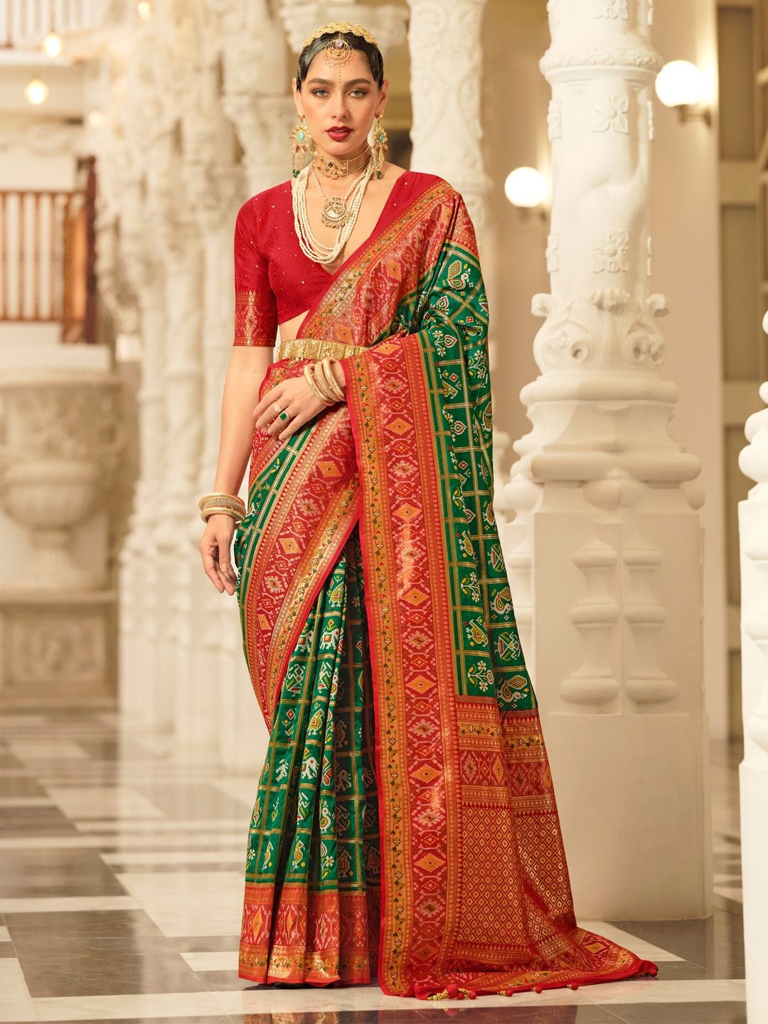 

Anouk Kalamkari Woven Design Zari Patola Saree, Green