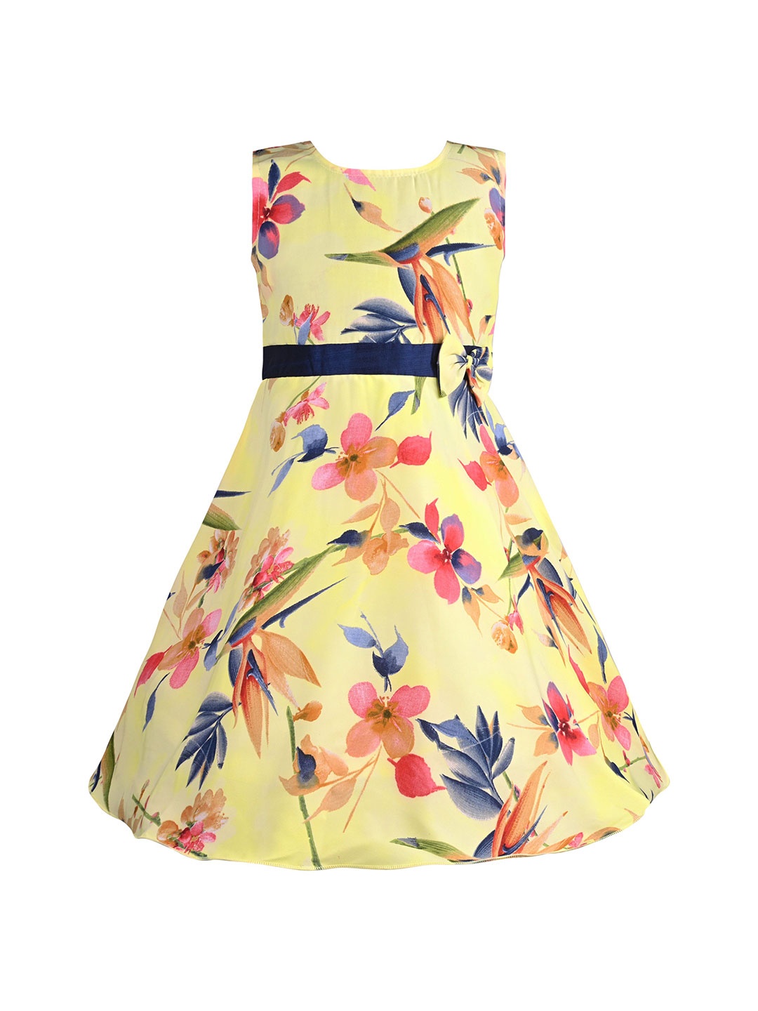 

Wish Karo Floral Print Georgette Fit & Flare Dress, Yellow