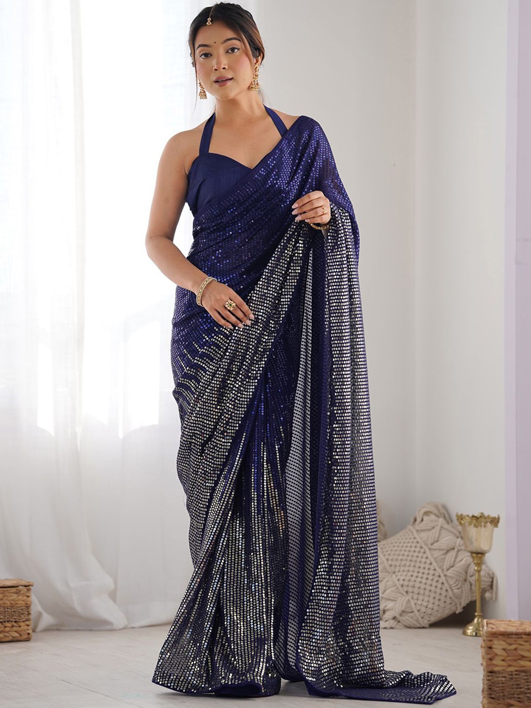 

Mitera Embellished Sequinned Designer Saree, Blue