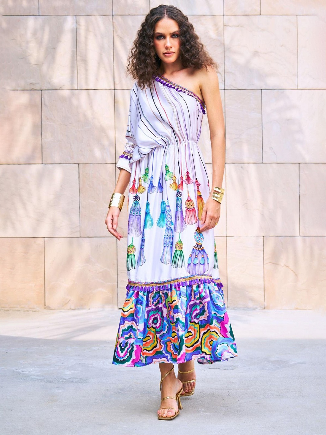 

CIN CIN Printed One Shoulder Maxi Dress, Blue