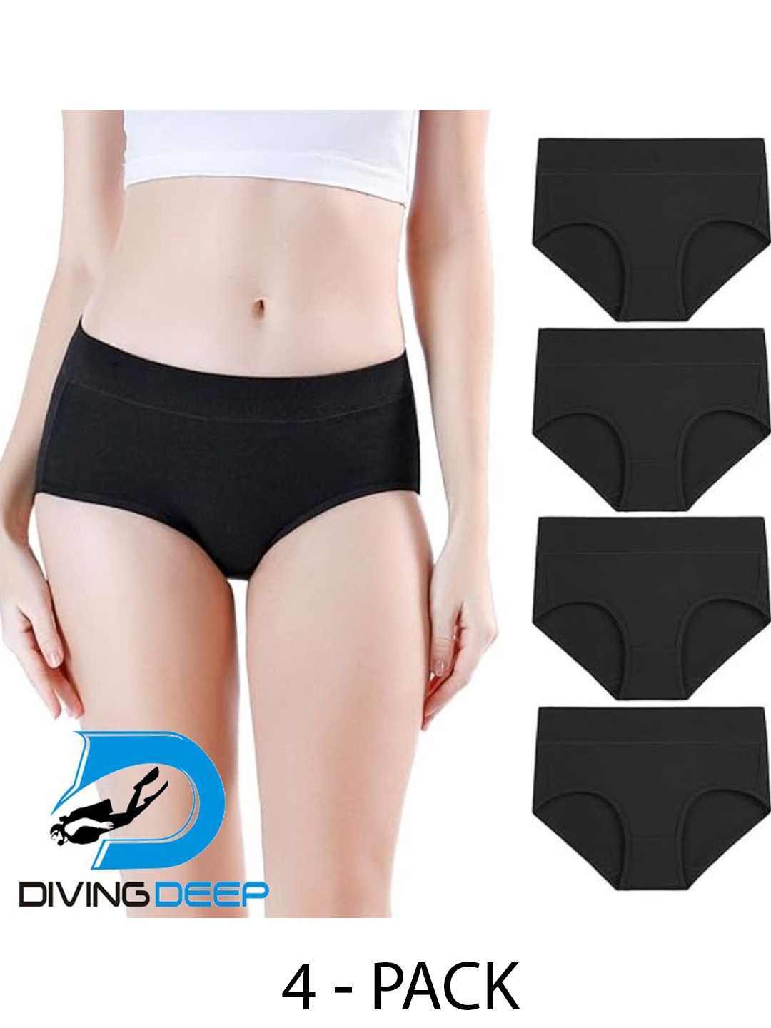 

Diving Deep Women Pack of 4 Hipster Briefs, Black