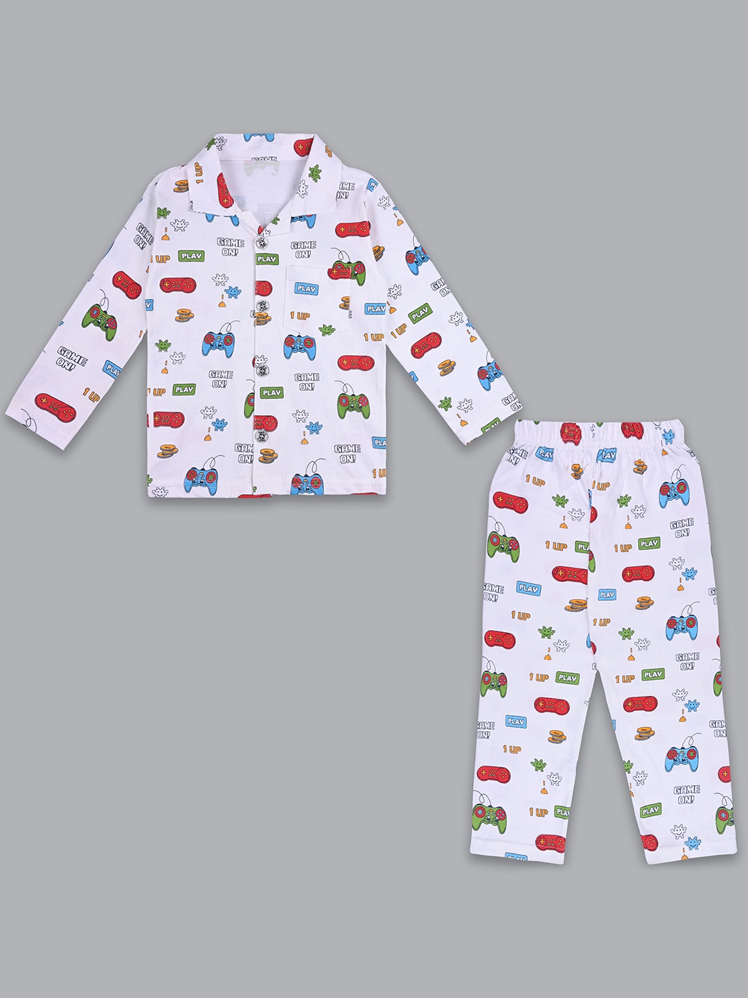 

Wish Karo Kids Printed T-shirt With Trousers Night Suit, White