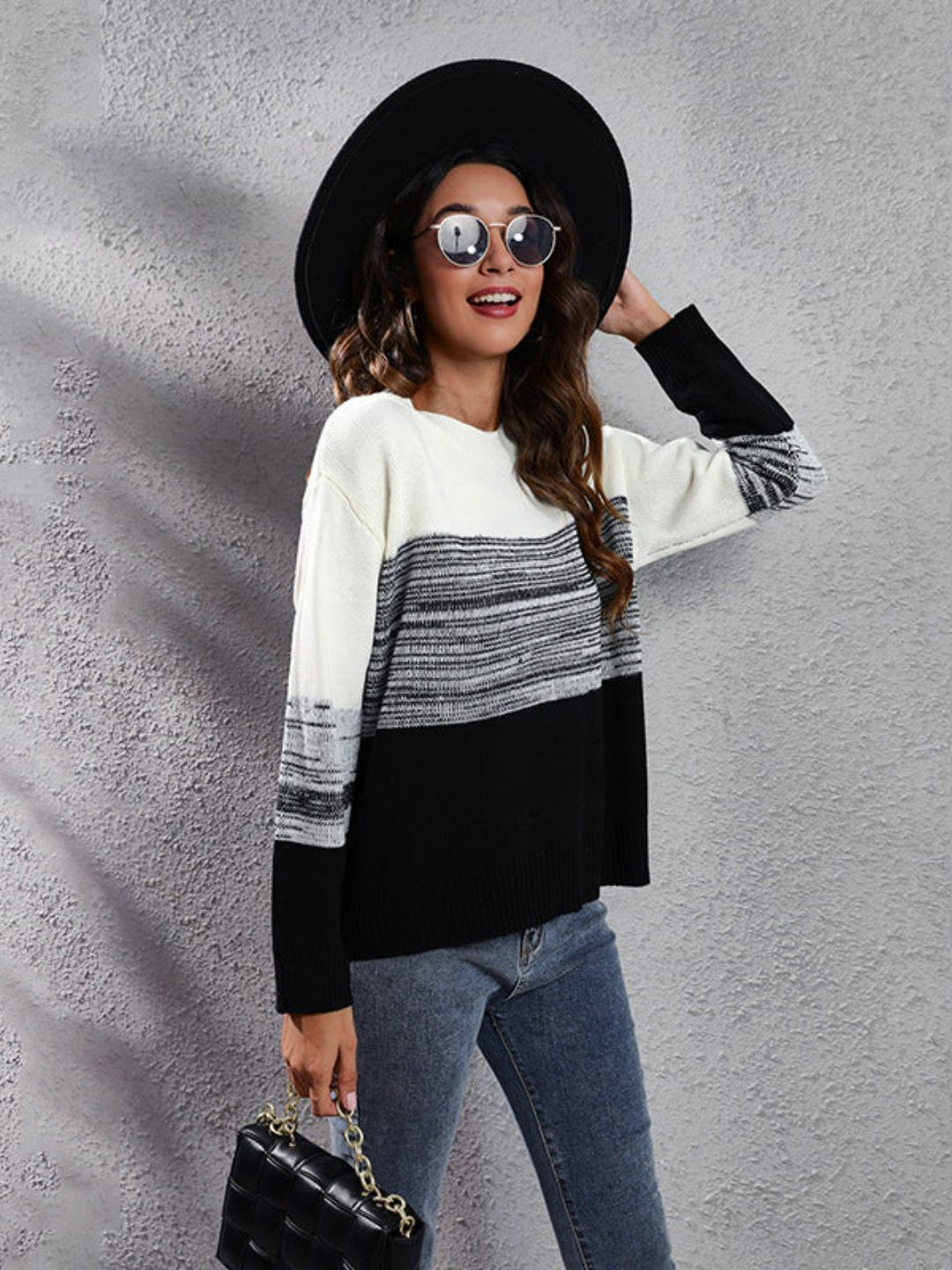 

Oh Rare Women Colourblocked Pullover Sweater, Black