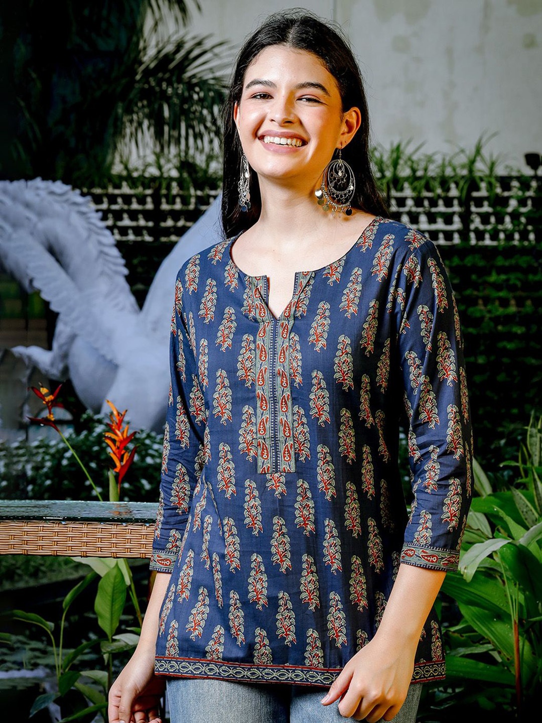 

Yufta Women Ethnic Printed Pure Cotton Top, Blue
