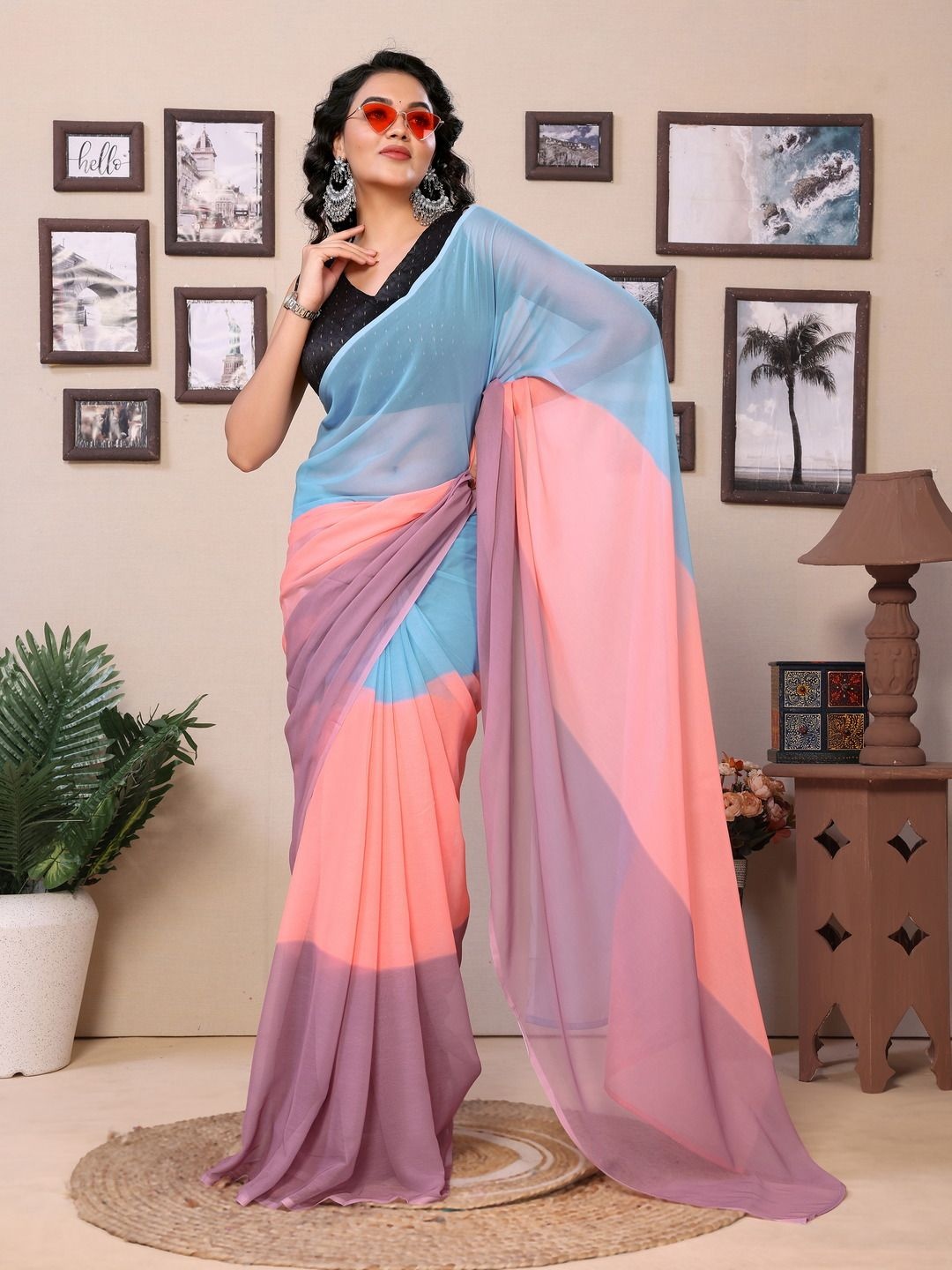 

Anouk Colourblocked Ready to Wear Saree, Blue
