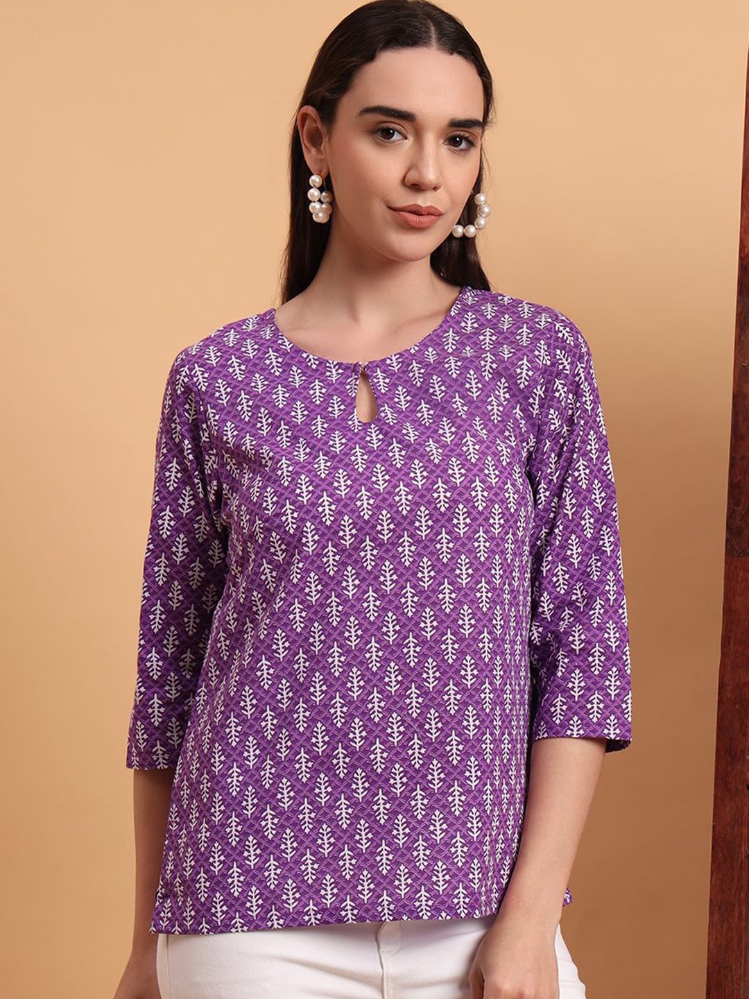 

Anouk Rustic Women Ethnic Motifs Printed Pure Cotton Kurti, Lavender