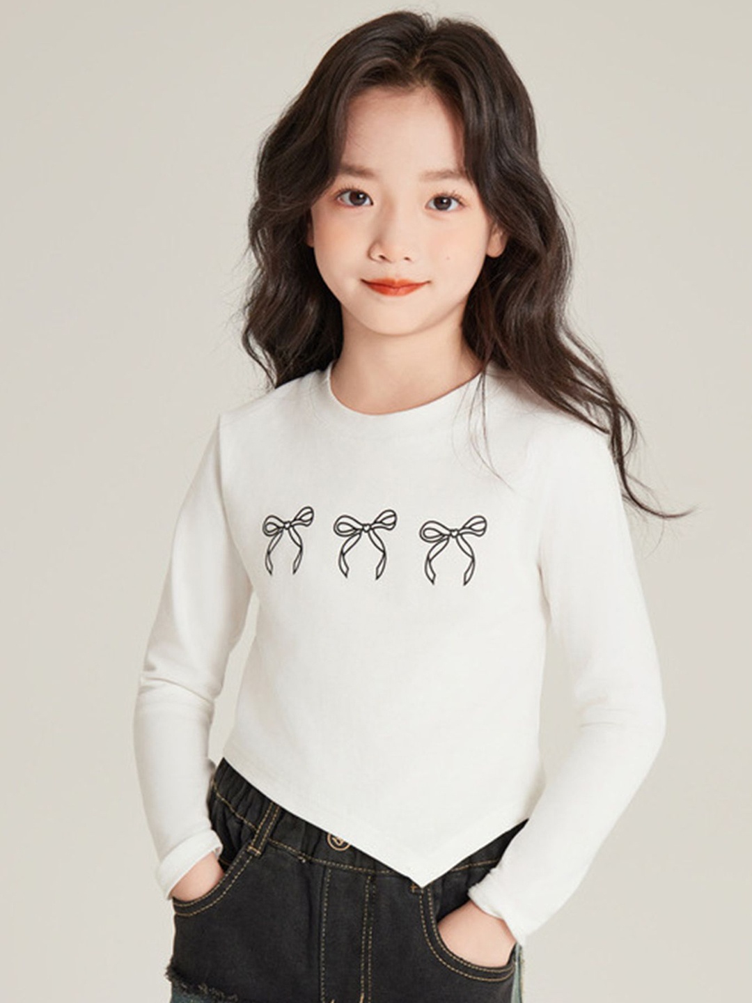 

LULU & SKY Girls Printed Asymmetric Hem Cotton Top, White