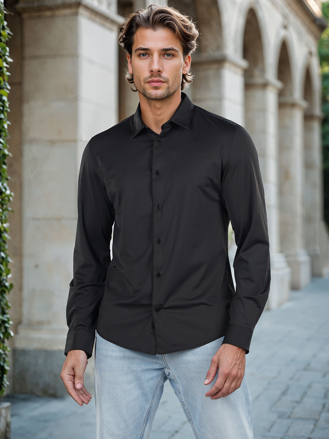 

Celio Men Classic Fit Spread Collar Solid Casual Shirt, Black