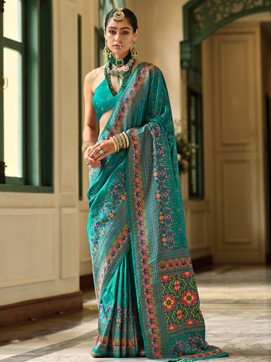 

Anouk Ethnic Motifs Zari Banarasi Saree, Teal