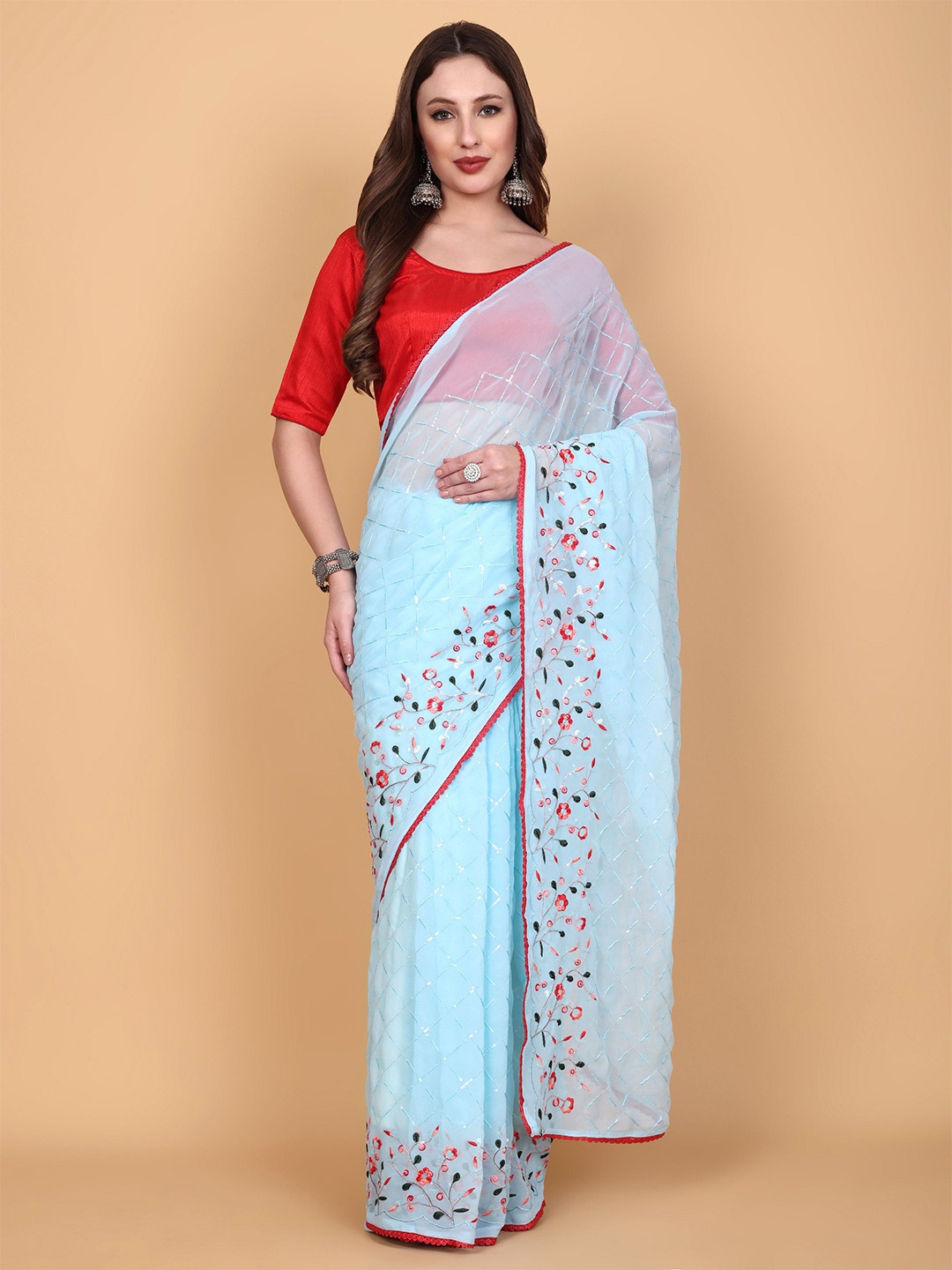 

Vastrang Embellished Embroidered Poly Chiffon Saree, Blue