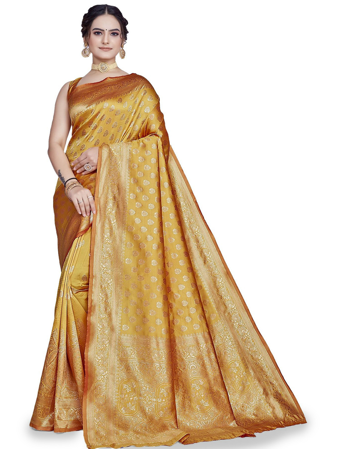 

Melok Woven Design Zari Art Silk Banarasi Saree, Gold