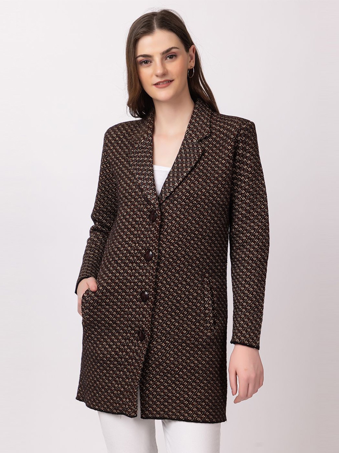

TWENTY ME Women Lapel Collar Longline Cardigan, Brown