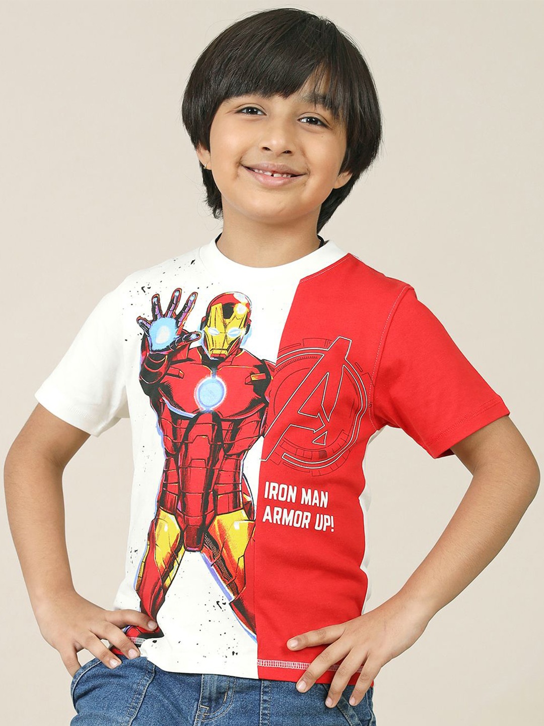 

Kids Ville Boys Iron Man Graphic Printed Round Neck Cotton T-shirt, Red