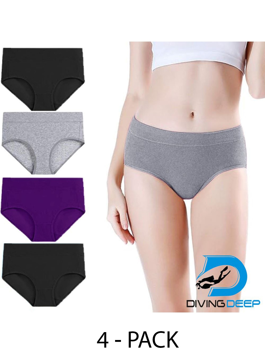 

Diving Deep Women Pack of 4 Mid-Rise Hipster Briefs, Grey