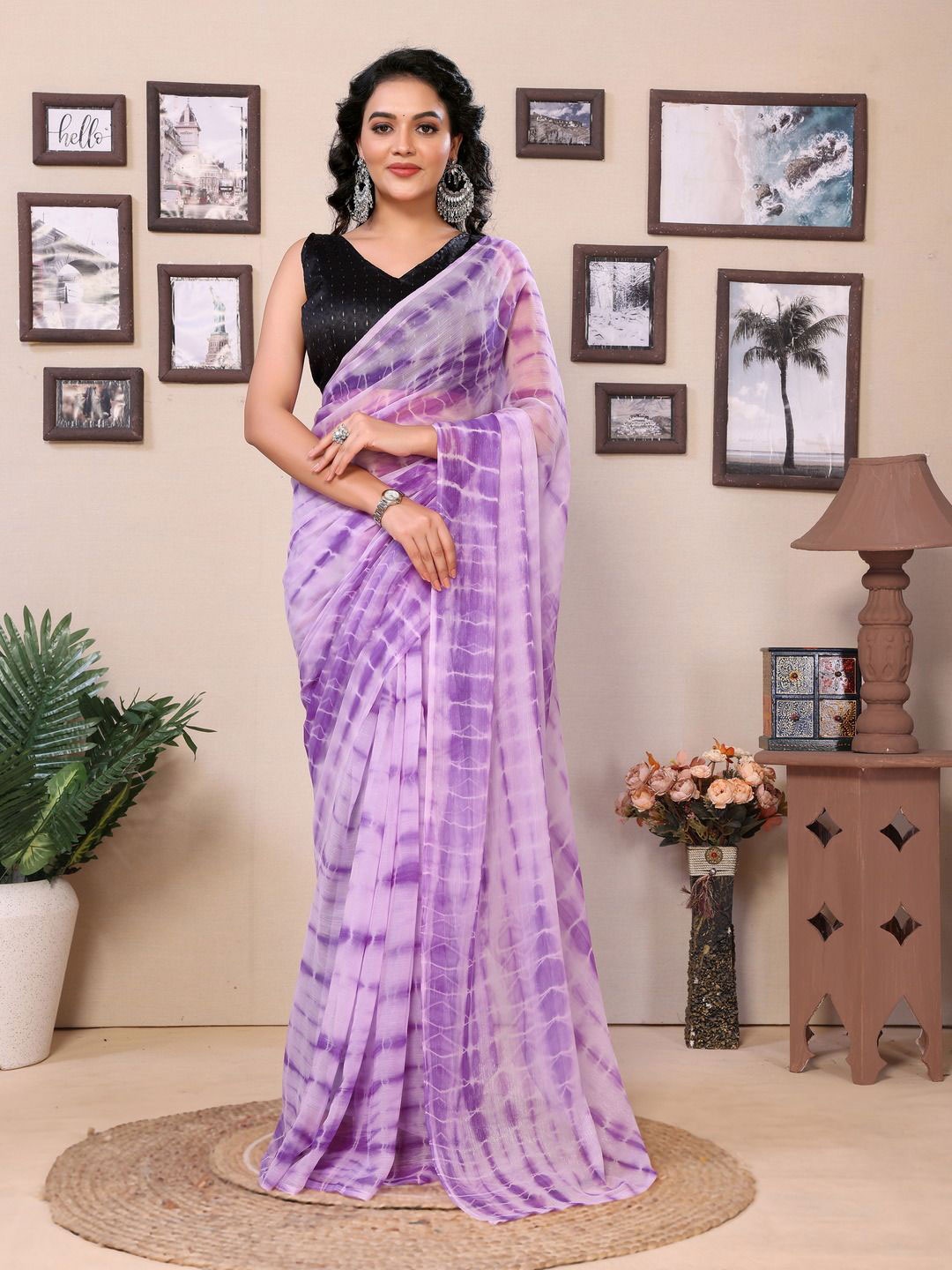 

Anouk Tie and Dye Ready to Wear Saree, Lavender